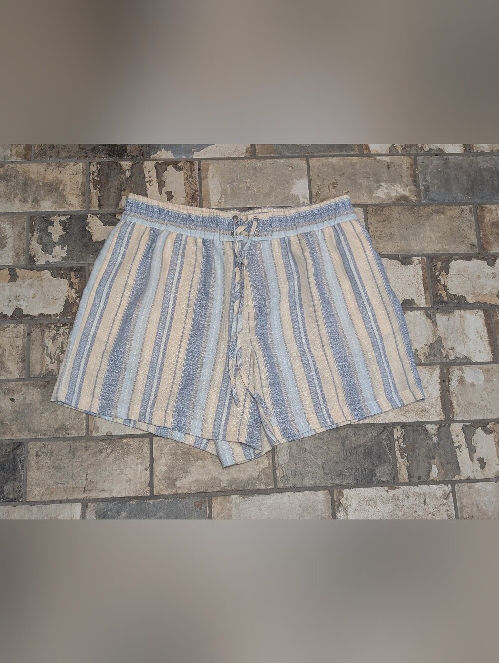 89th & Madison Doby Stripe Blue Combo Drawstring Wide Leg Shorts - Women's Large